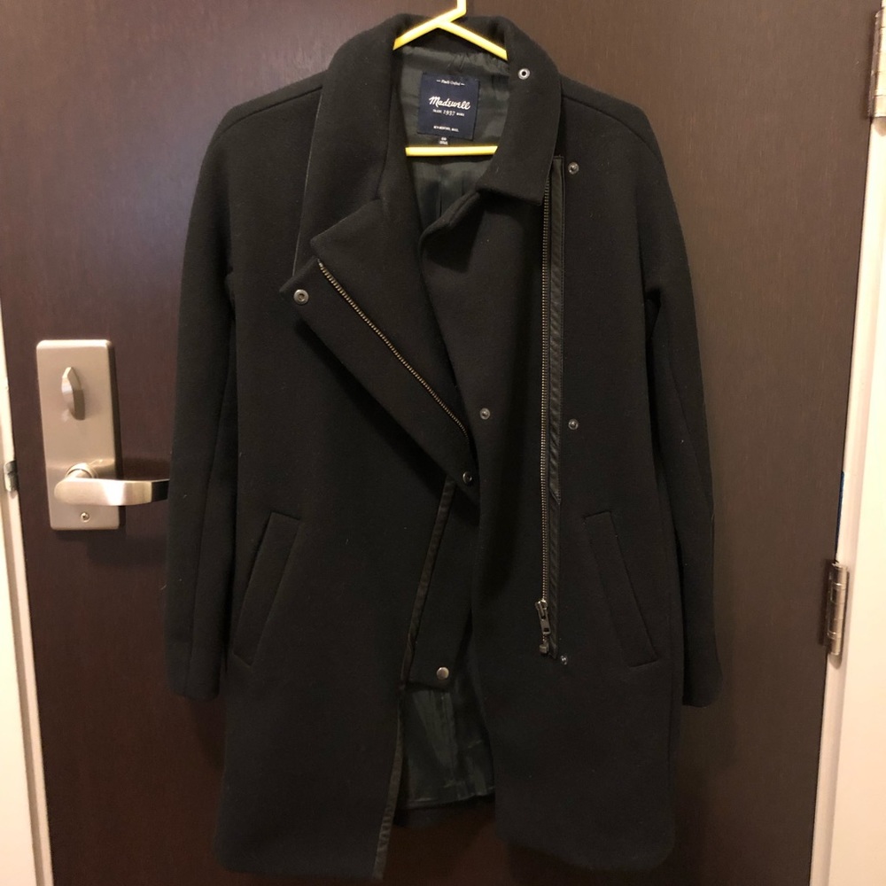 NWOT Madewell Black Wool and Leather Coat